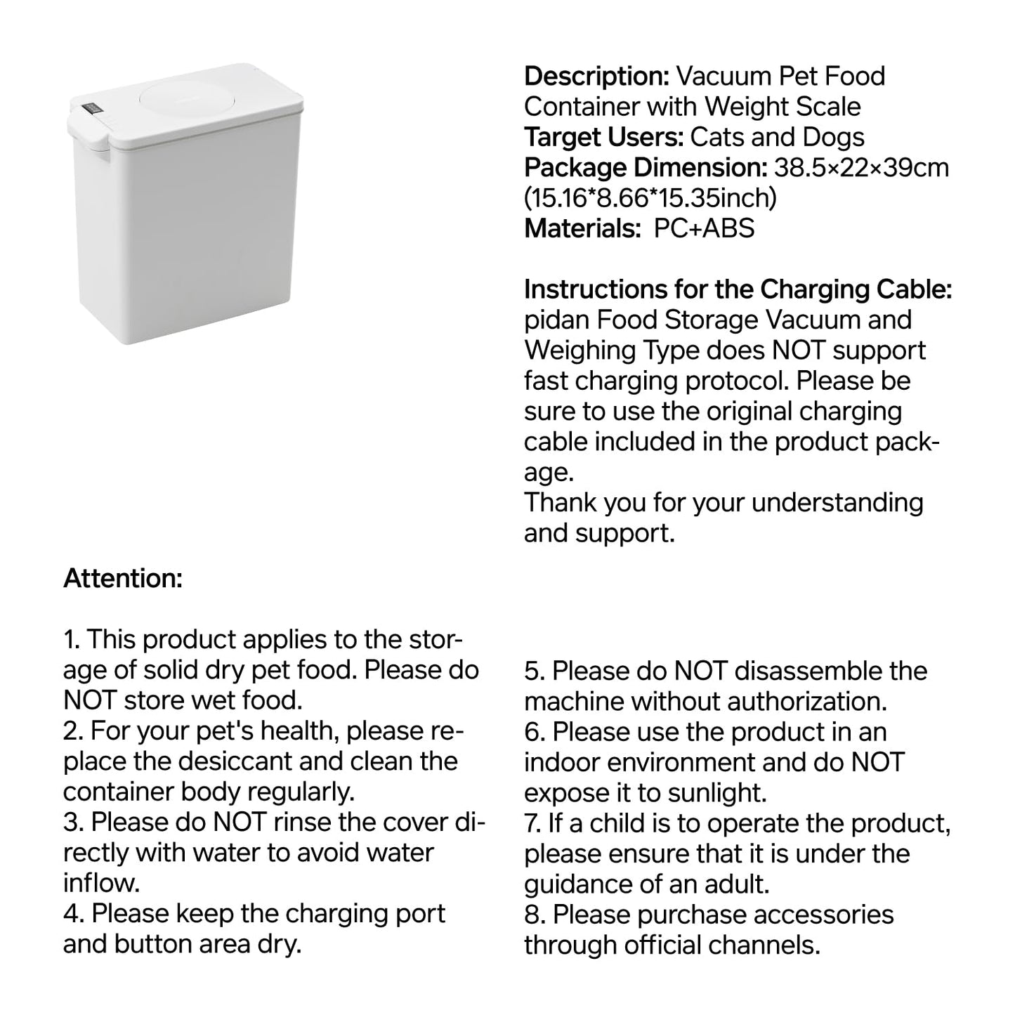 pidan 15L Vacuum Pet Food Storage with Scale