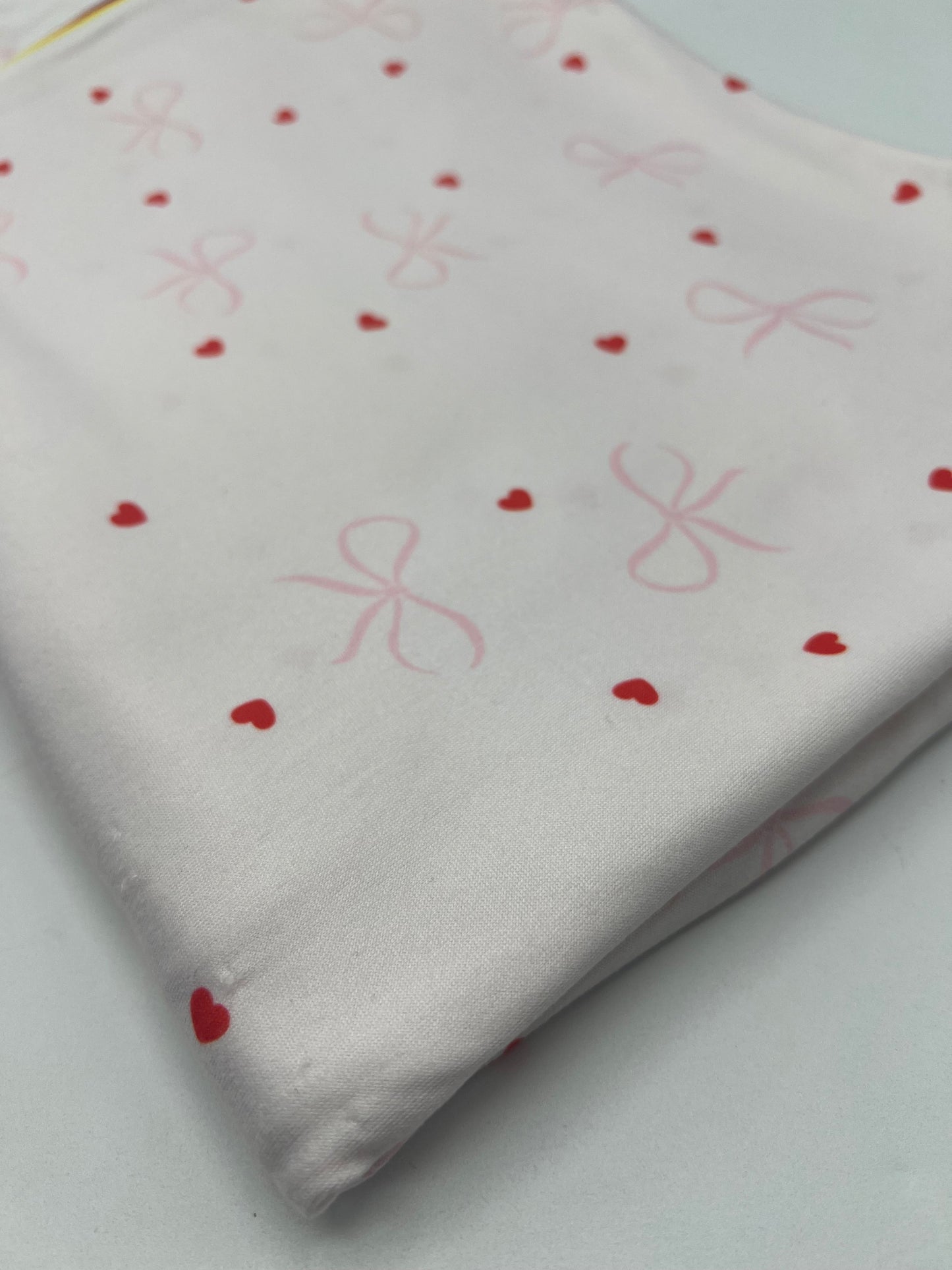 Soft Pink Heart Bow Super Soft Print Spun Poly Stretch Fabric