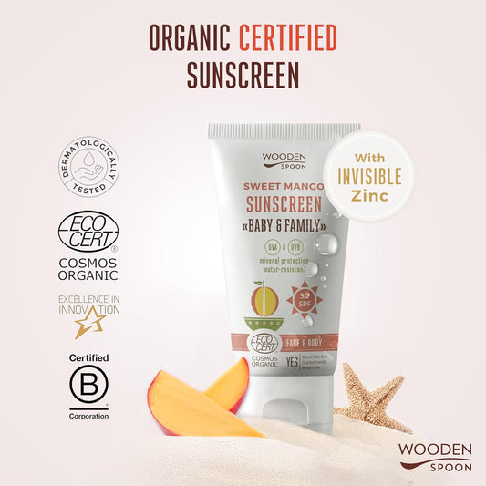 Organic Sunscreen Lotion Baby & Family 50 SPF - Sweet Mango - 150ml
