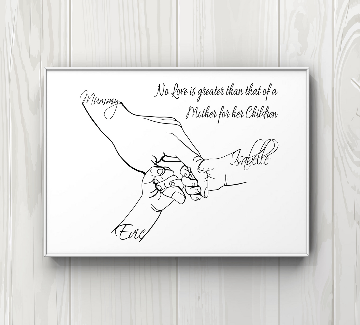 Personalised Mummy hand 2 children A4 Print UNFRAMED