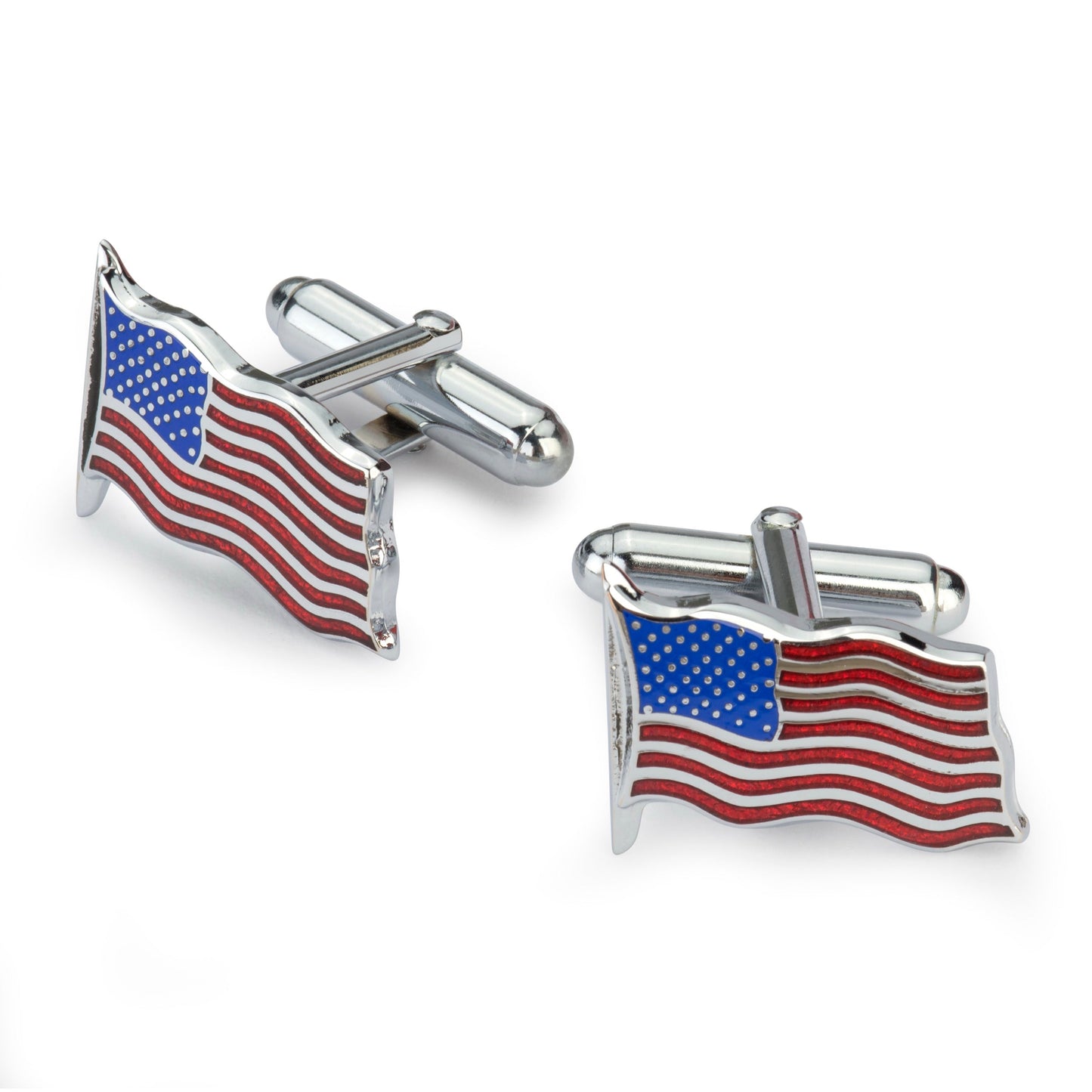 USA American Flag Cufflinks In Silver