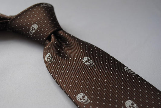 brown skulls design tie