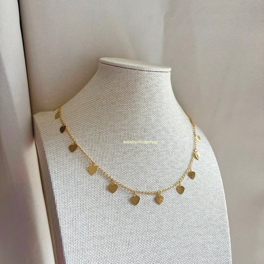 18k gold plated multi heart chain necklace