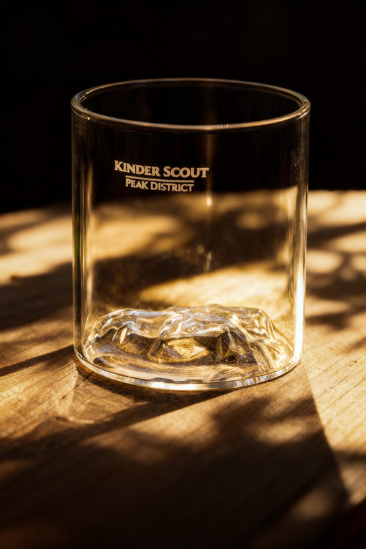 Kinder Scout Glass Tumbler & Coaster Set: Peak District Mountain Gift