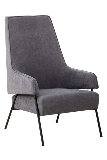 Henia Ash Velvet High Back Chair with Black Metal Legs