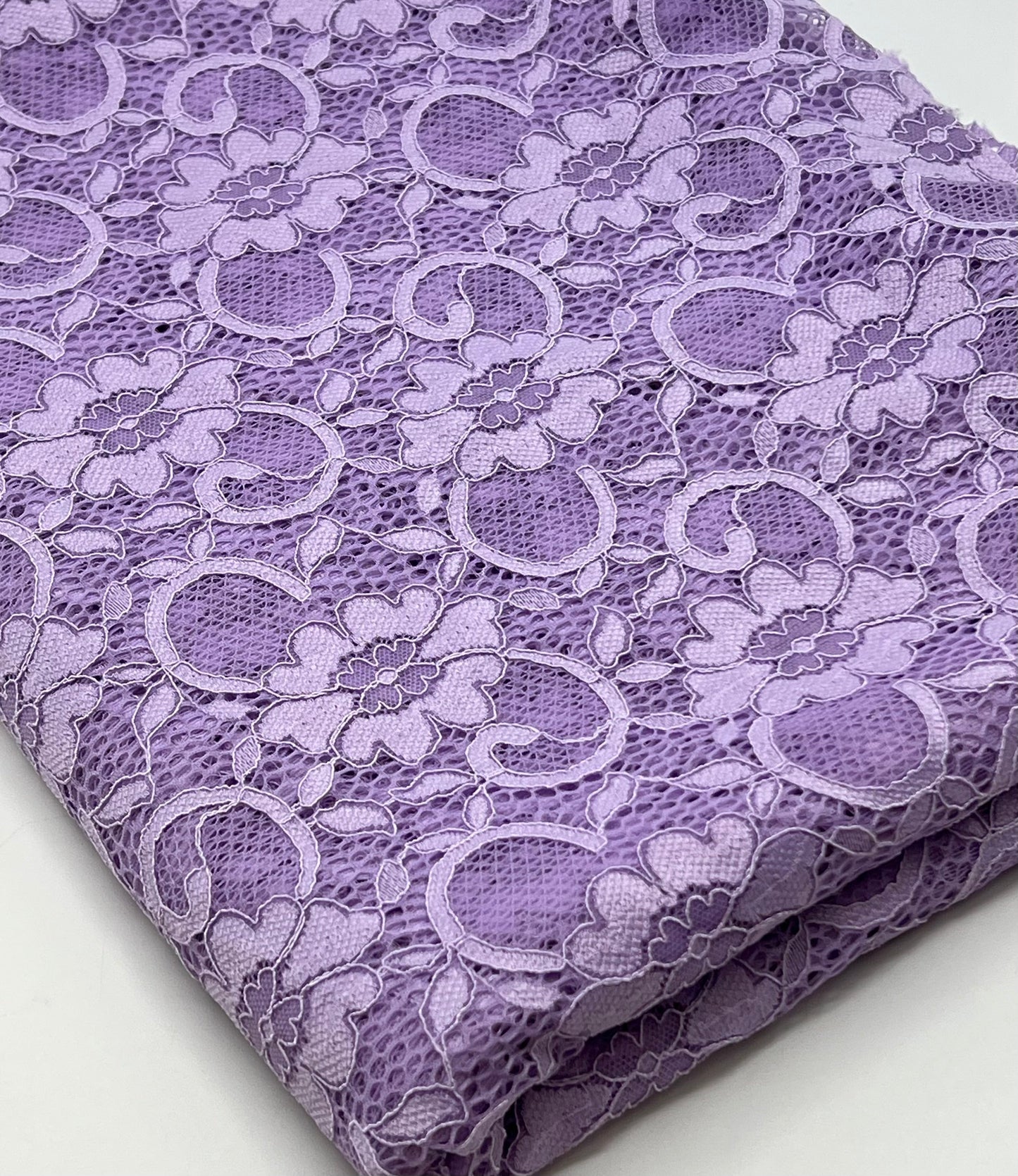 Lilac Flower Scalloped Edge Floral Lace Fabric Stretch