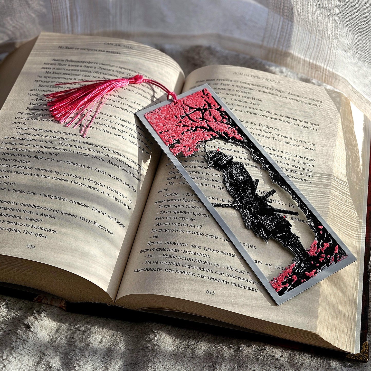 Sakura Samurai 3D Printed Bookmark | Durable PLA with Pink Tassel