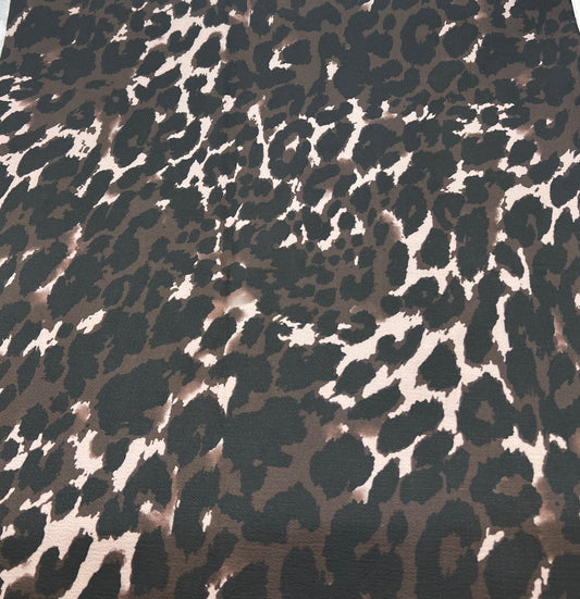 Brown Grey Leopard Print Lightweight Bubble Crepe Fabric