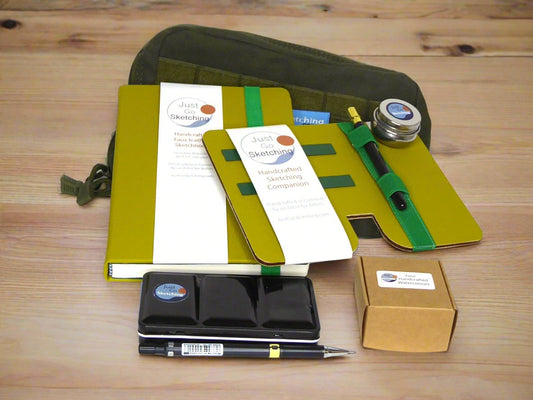 *A5 JustGoSketching Kit – 40 Pages + Companion Board + 12 Handcrafted Watercolours (Half Pans)