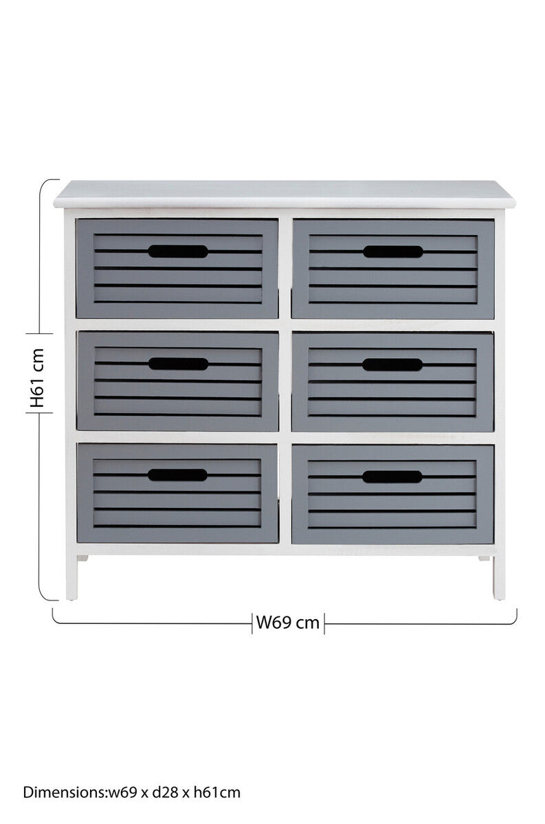 Vermont 6 Grey Drawers Unit