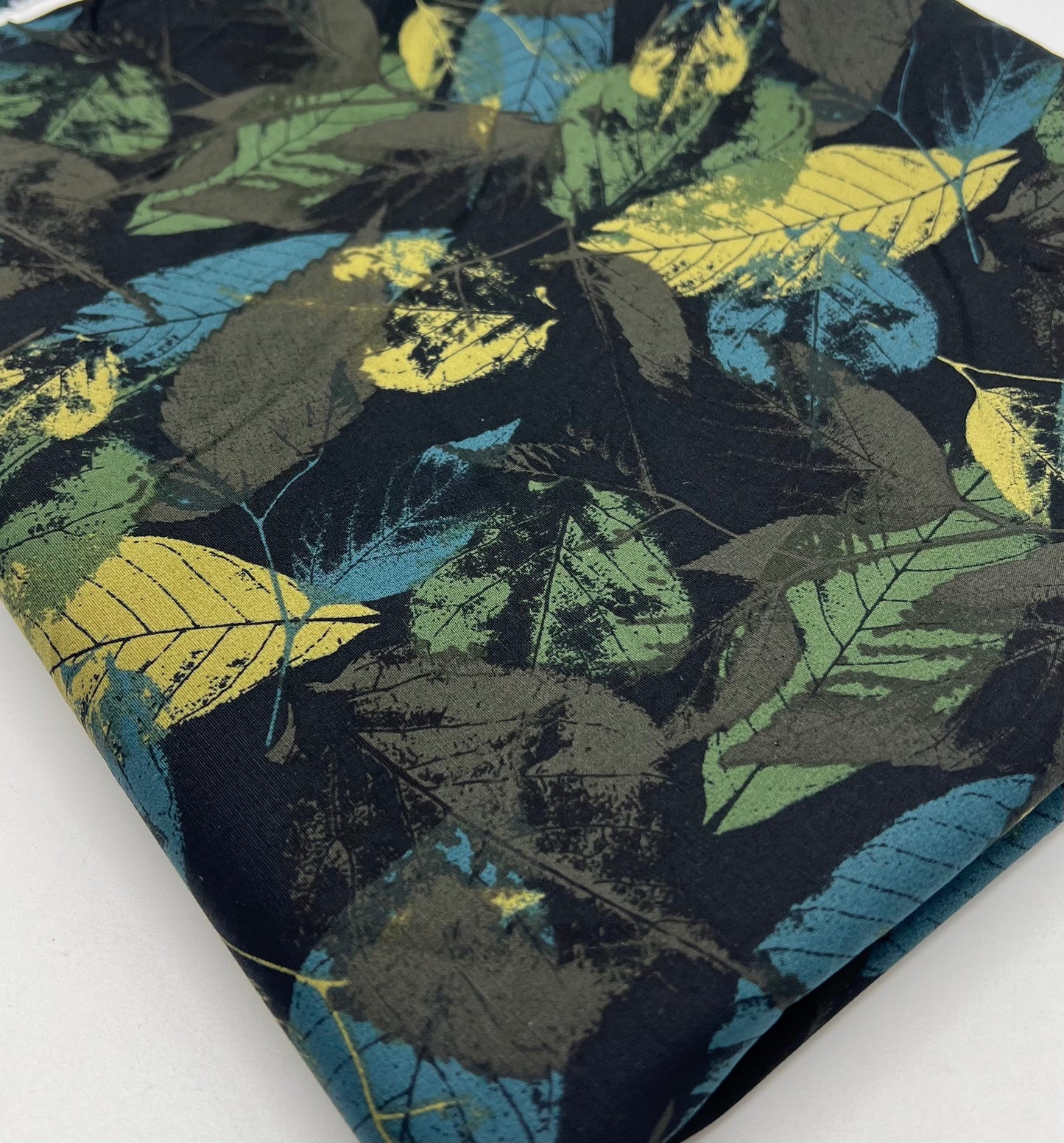 Black Leaves Linen Look Non Stretch Fabric