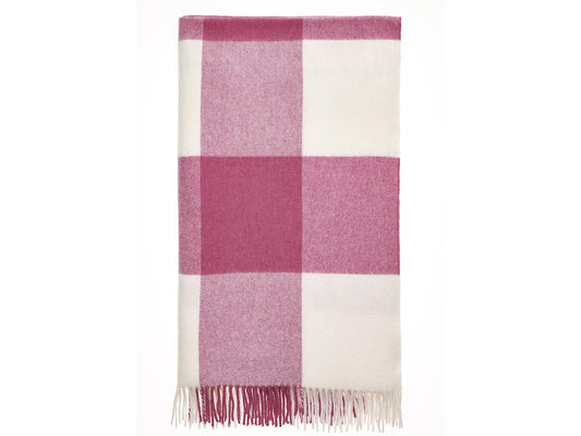 Pastel Block Check Merino Lambswool Throw - Cerise