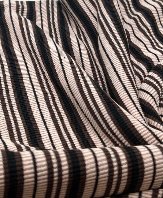 Nude Brown Knitted Horizontal Stripe 2 Way Stretch Fabric