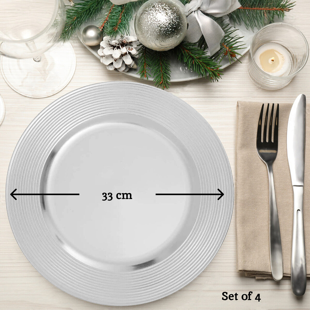 Silver Charger Plate with Ribbed Rim | Dia