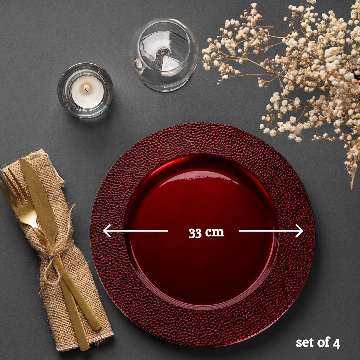 Set of Four 33cm Paxton Red Pebble Effect Charger Plates