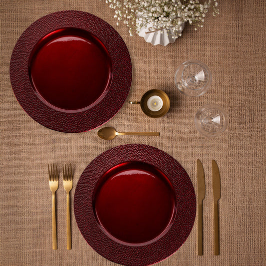 Set of Four 33cm Paxton Red Pebble Effect Charger Plates