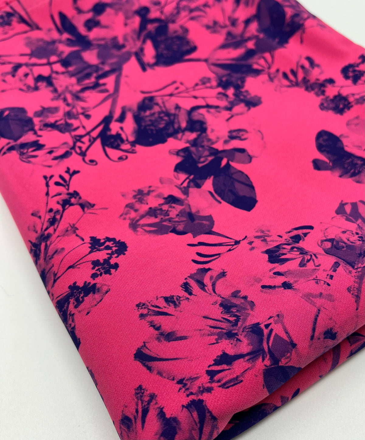 Hot Pink Purple Floral Compact Crepe Fabric 2 Way Stretch