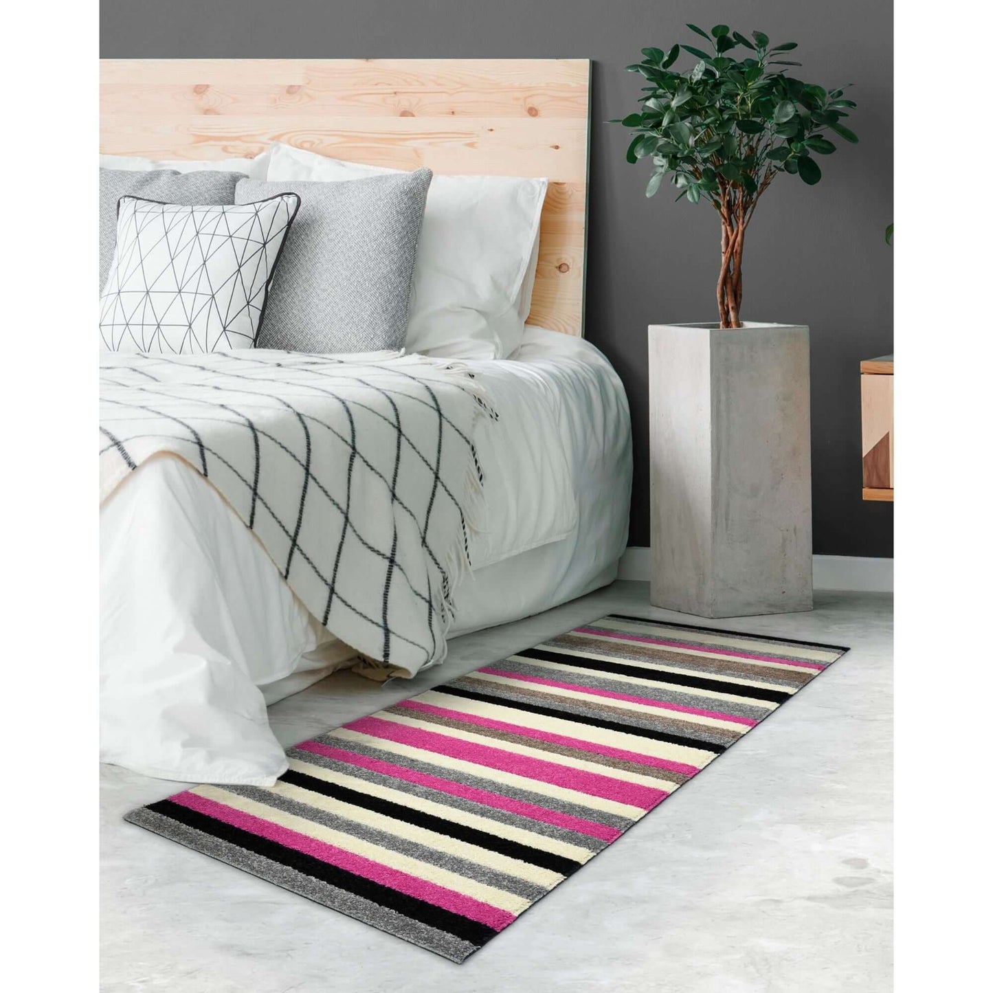 Linea Striped Pink Washable Rug