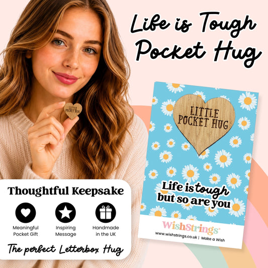 Life Is Tough But So Are You Pocket Hug - Wooden Heart Encouragement Gift | WishStrings