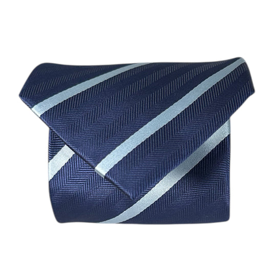 Navy Blue & Light Blue Stripe Tie - Hawksmoor Edit
