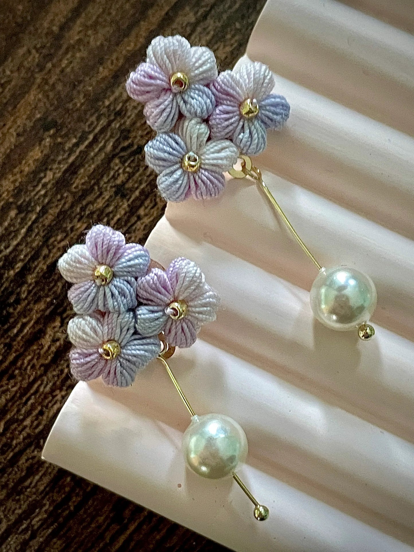 Whimsical Pearl Bloom Micro Crochet Earrings