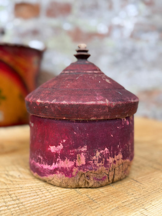 Vintage Tikka Box / Indian Red Box & Lid / Trinket Jewellery Storage Container C