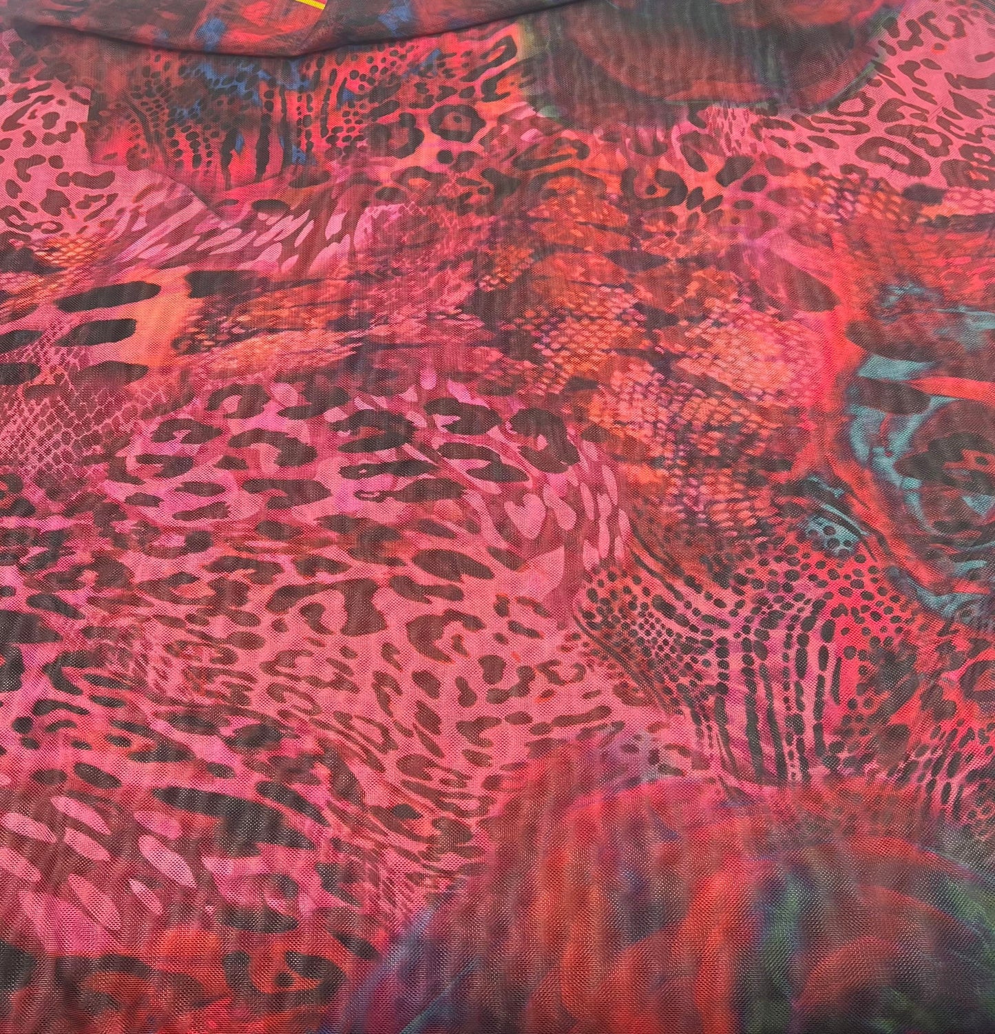 Red Rose Animal Mix Print Mesh Fabric Stretch