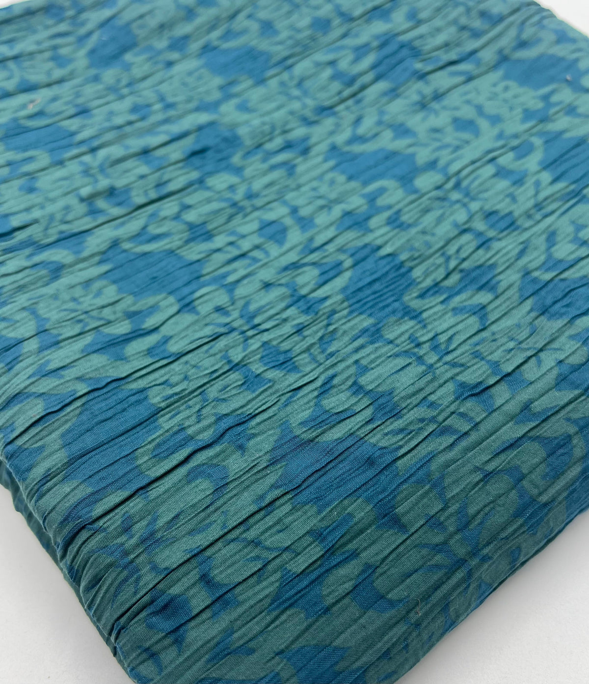 Teal Green Floral Crinkled Lightweight Non Stretch Fabric