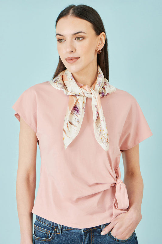 Yumi Ivory 100% Silk Delicate Floral Print Scarf