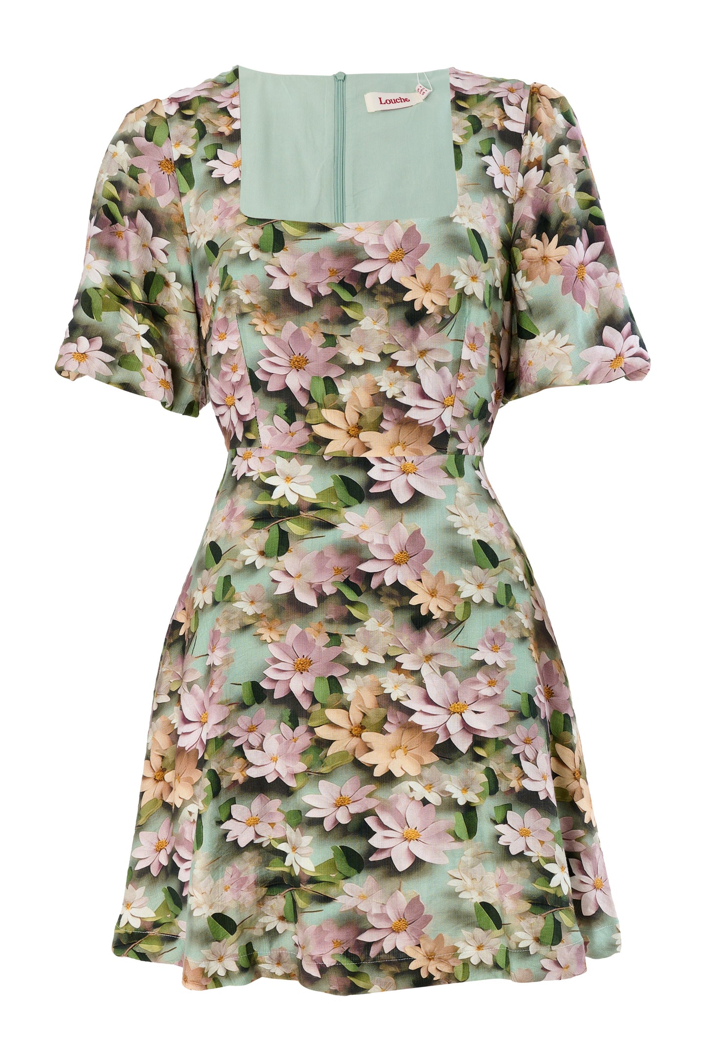 Agata 3D Daisy Print Mini Dress - Green