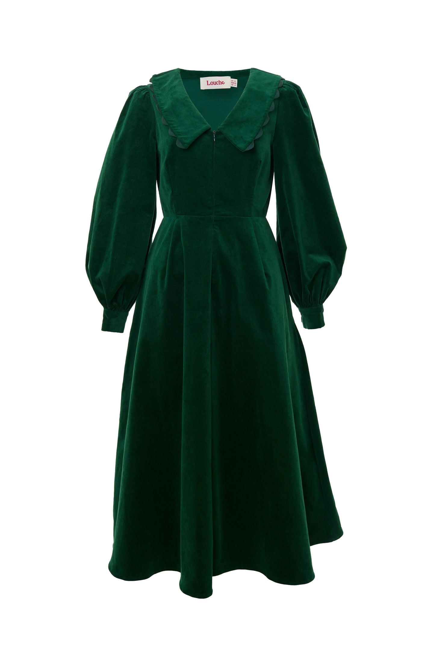 Alva Babycord Long Sleeve Midi Dress - Dark Green