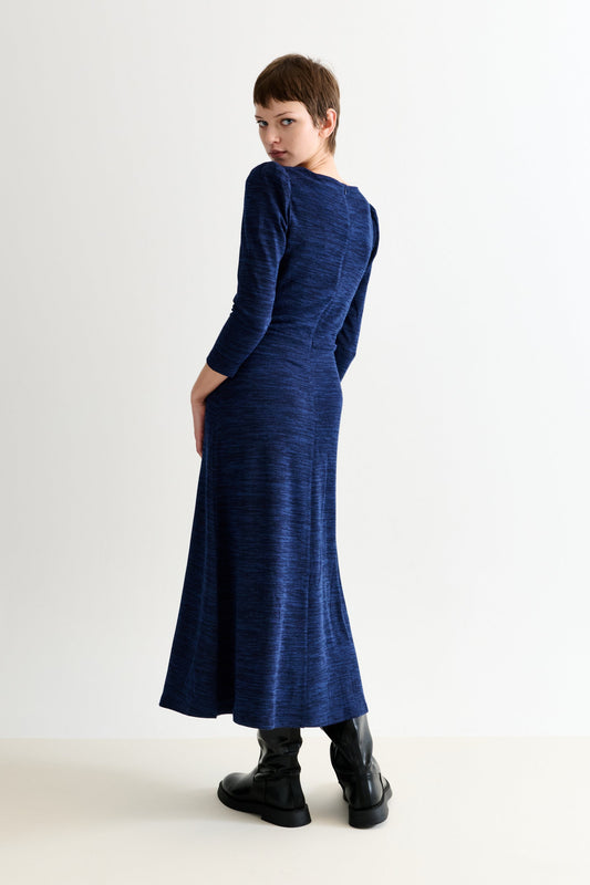 Ambrose Sustainable Marl Sweetheart Neck Midi Dress – Navy