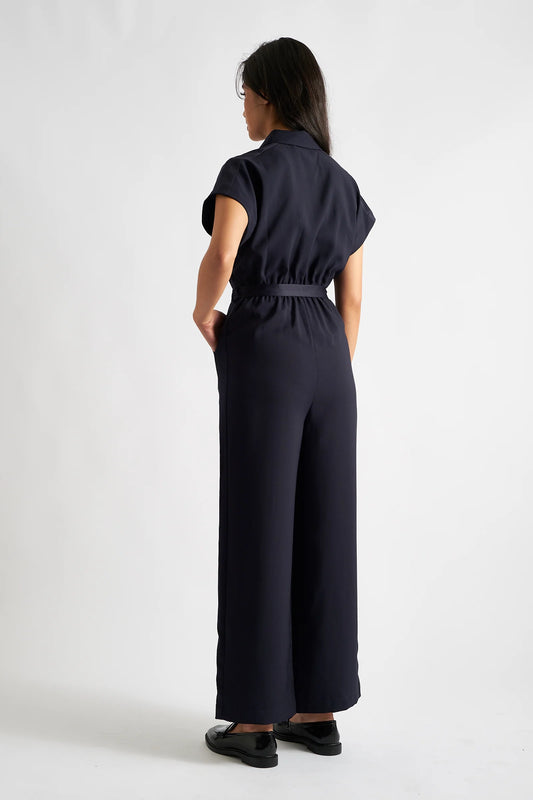 Angie Sustainable Satin Back Crepe Jumpsuit - Navy