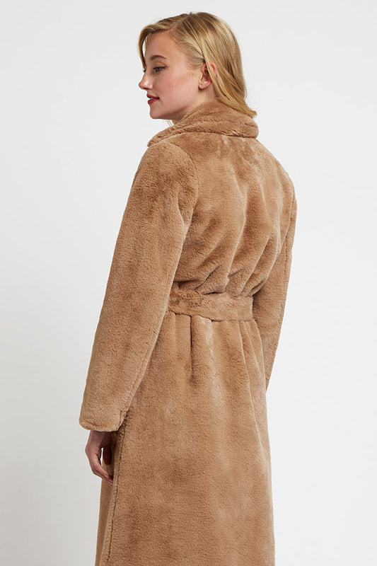 Arinette Faux Fur Tie Waist Coat - Camel