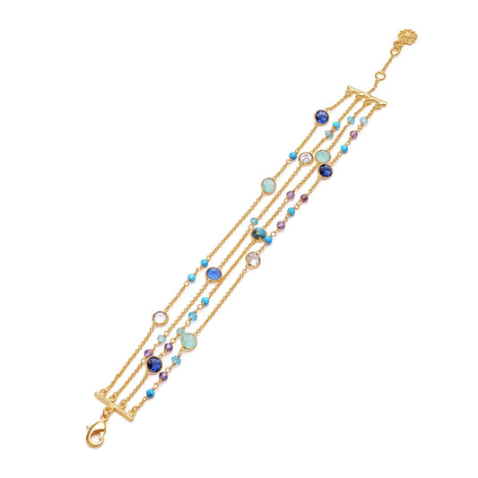 Hydra Multi-Strand Gold Chain and Gemstone Bracelet Iolite, Blue Topaz & Apatite