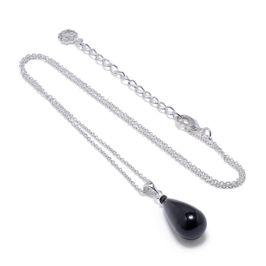 Hera Polished Stone Pendant Necklace Silver Black Onyx
