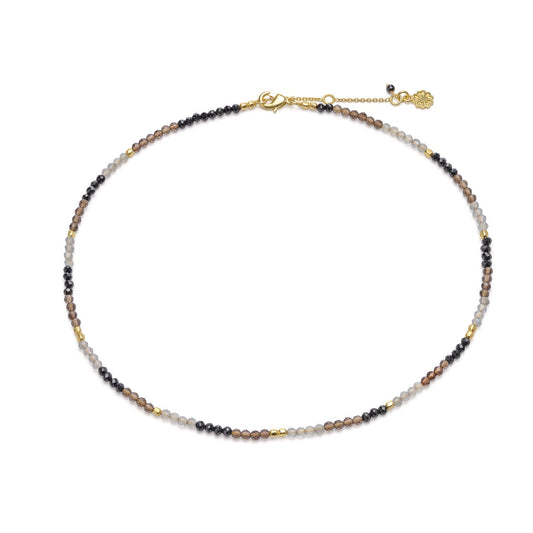 Milos Mixed Gemstone Beaded Necklace Black Onyx, Smoky Quartz & Labradorite