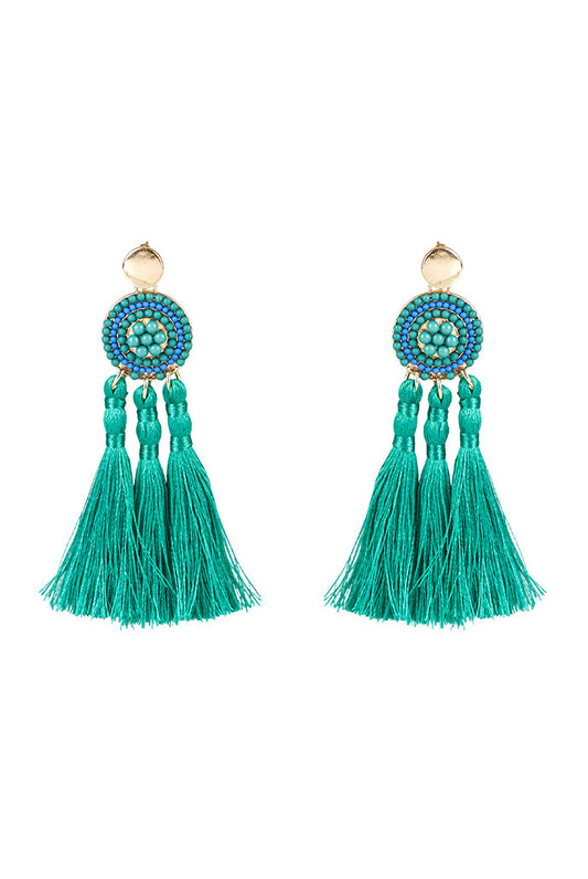 Austen Beaded 3Tassel Earrings - Green