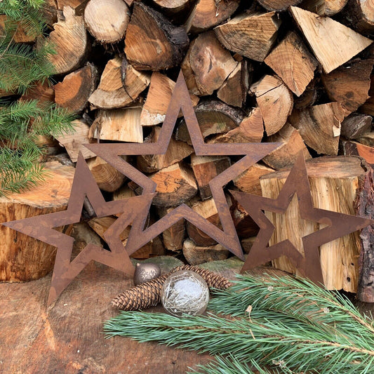 Rustic 3 X rusty Christmas Stars Decorations