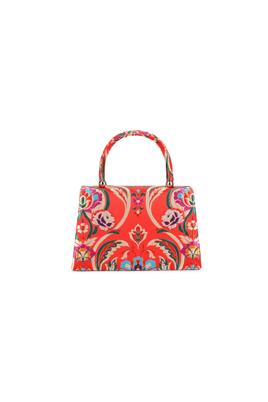 Red Floral Satin Small Top Handle Bag