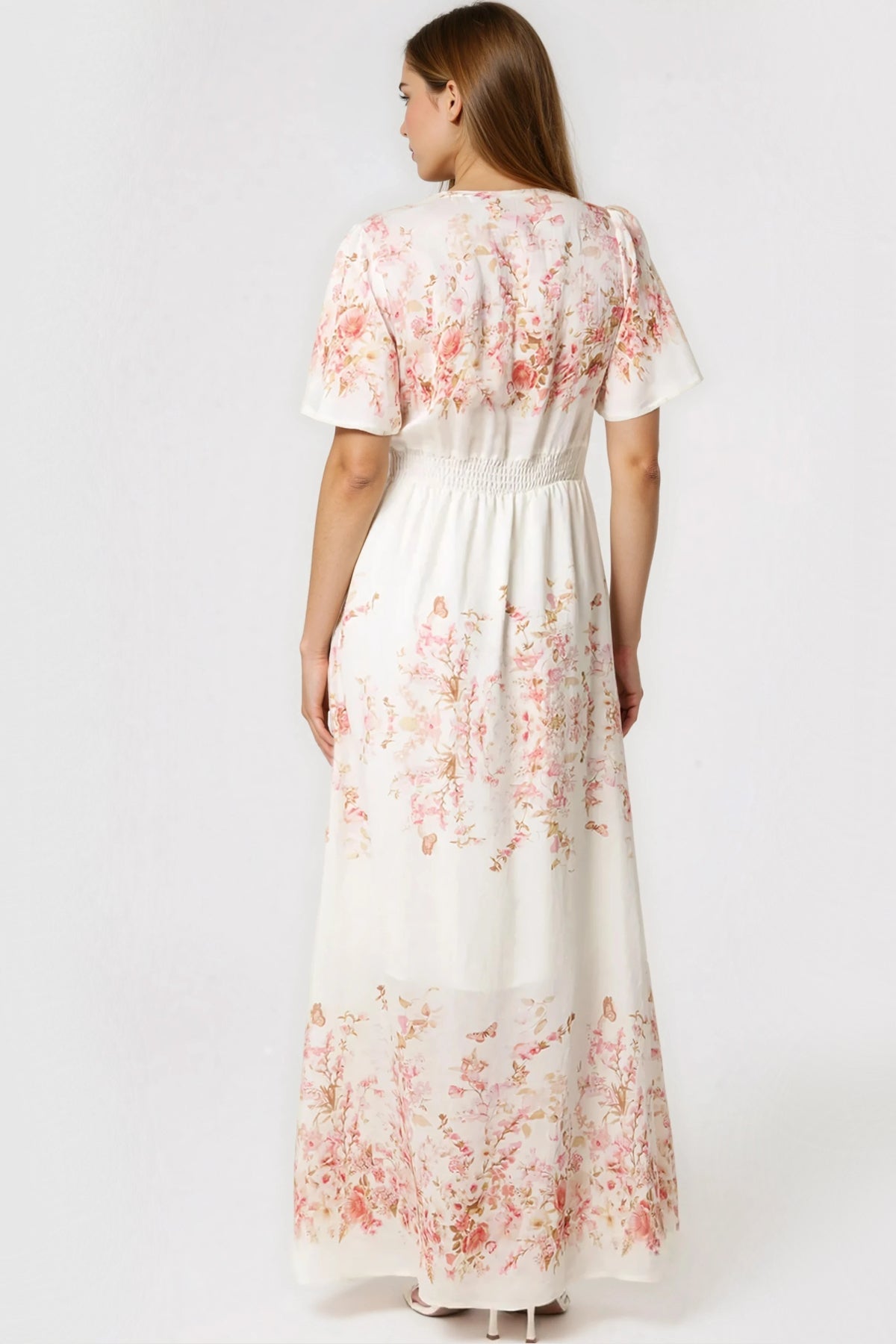 Pink Blossom Button Through Cotton Maxi Dress