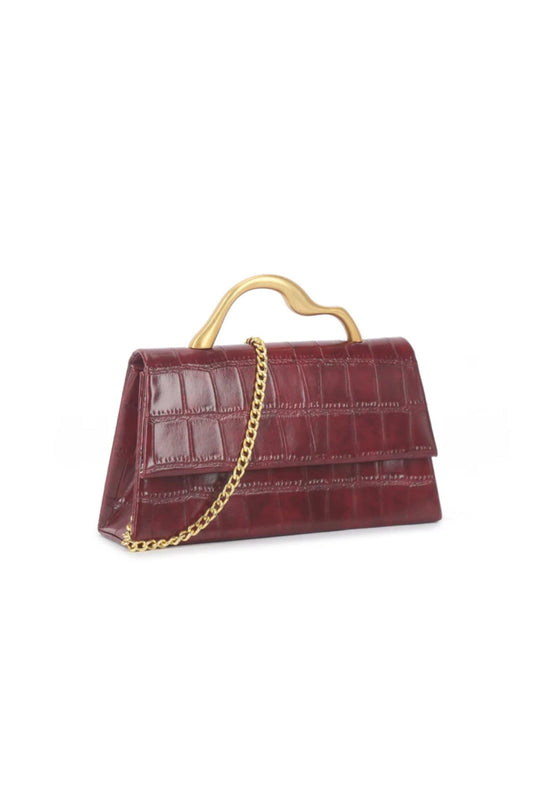 Cherry Red Croc Faux Leather Top Handle Bag