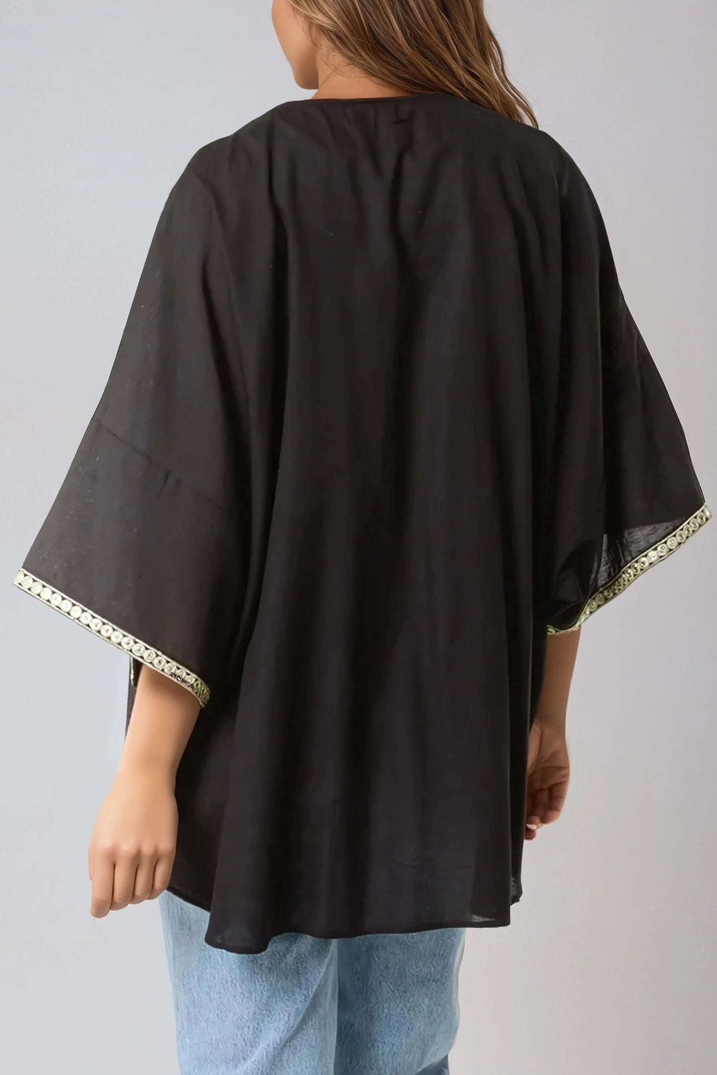 Black Embellished Edge Kimono