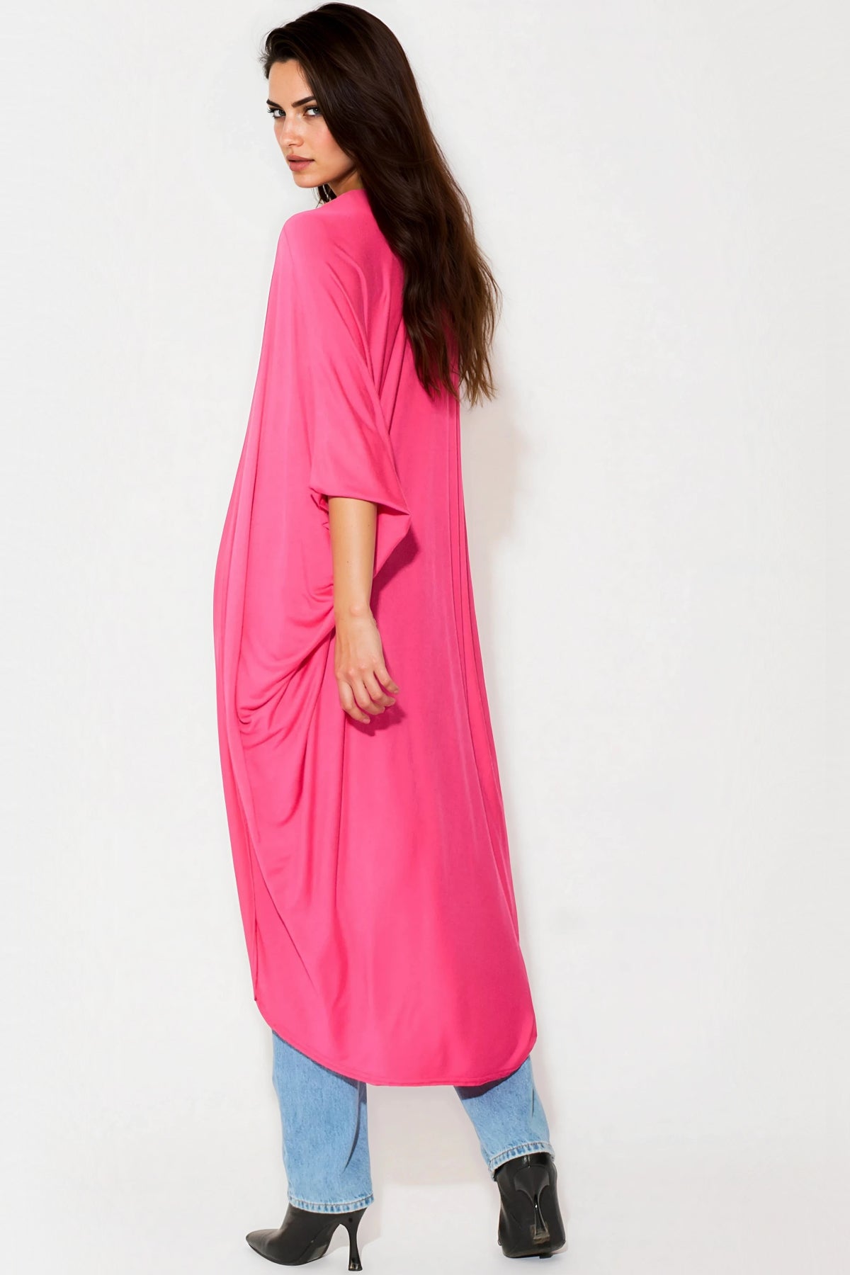 Fuchsia Batwing Sleeve Kimono Cardigan