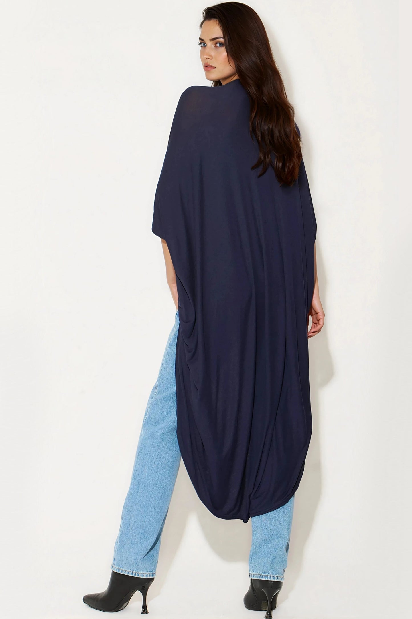 Navy Batwing Sleeve Kimono Cardigan