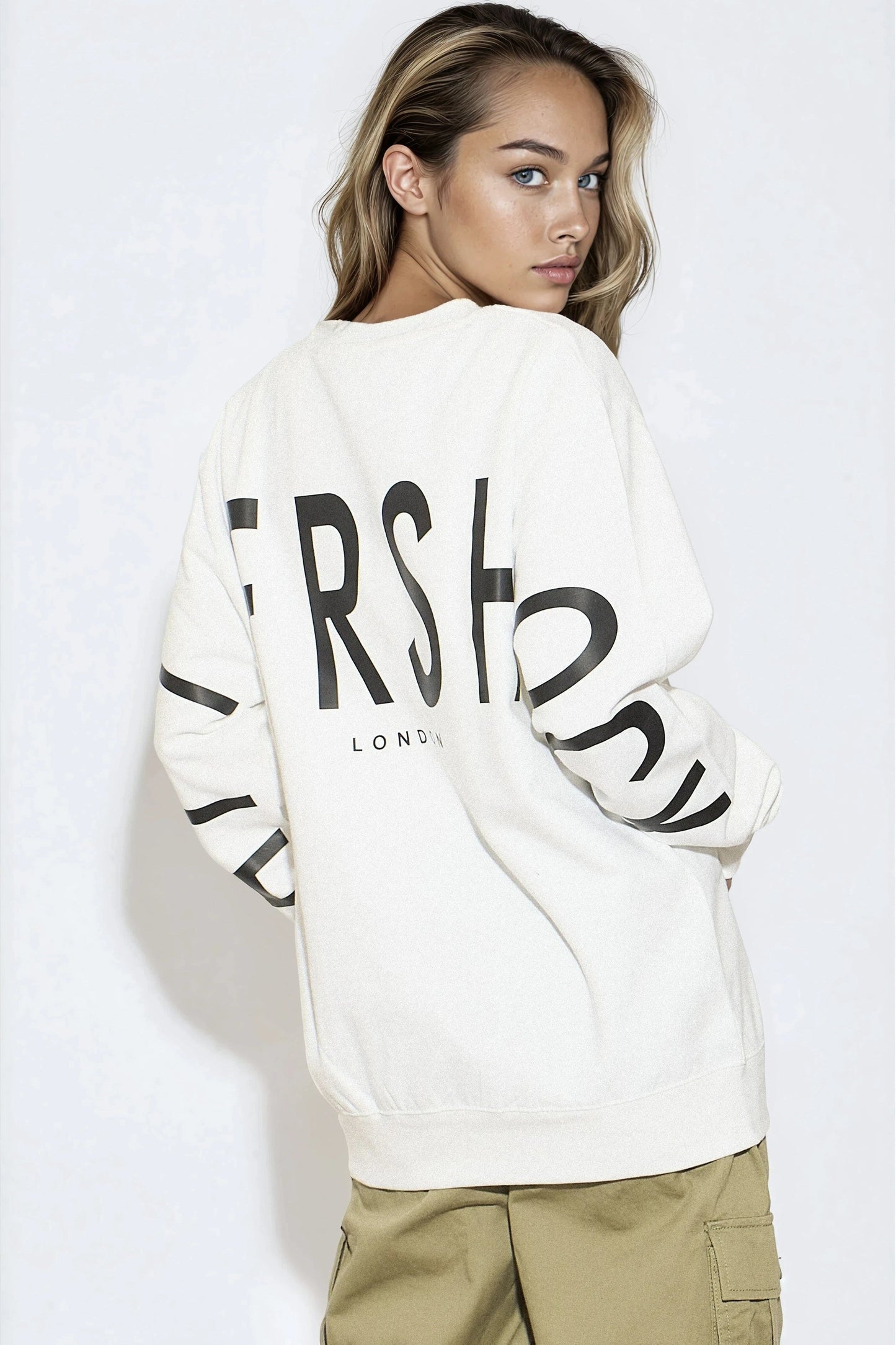 White Aftershock Logo Crewneck Oversized Sweatshirt