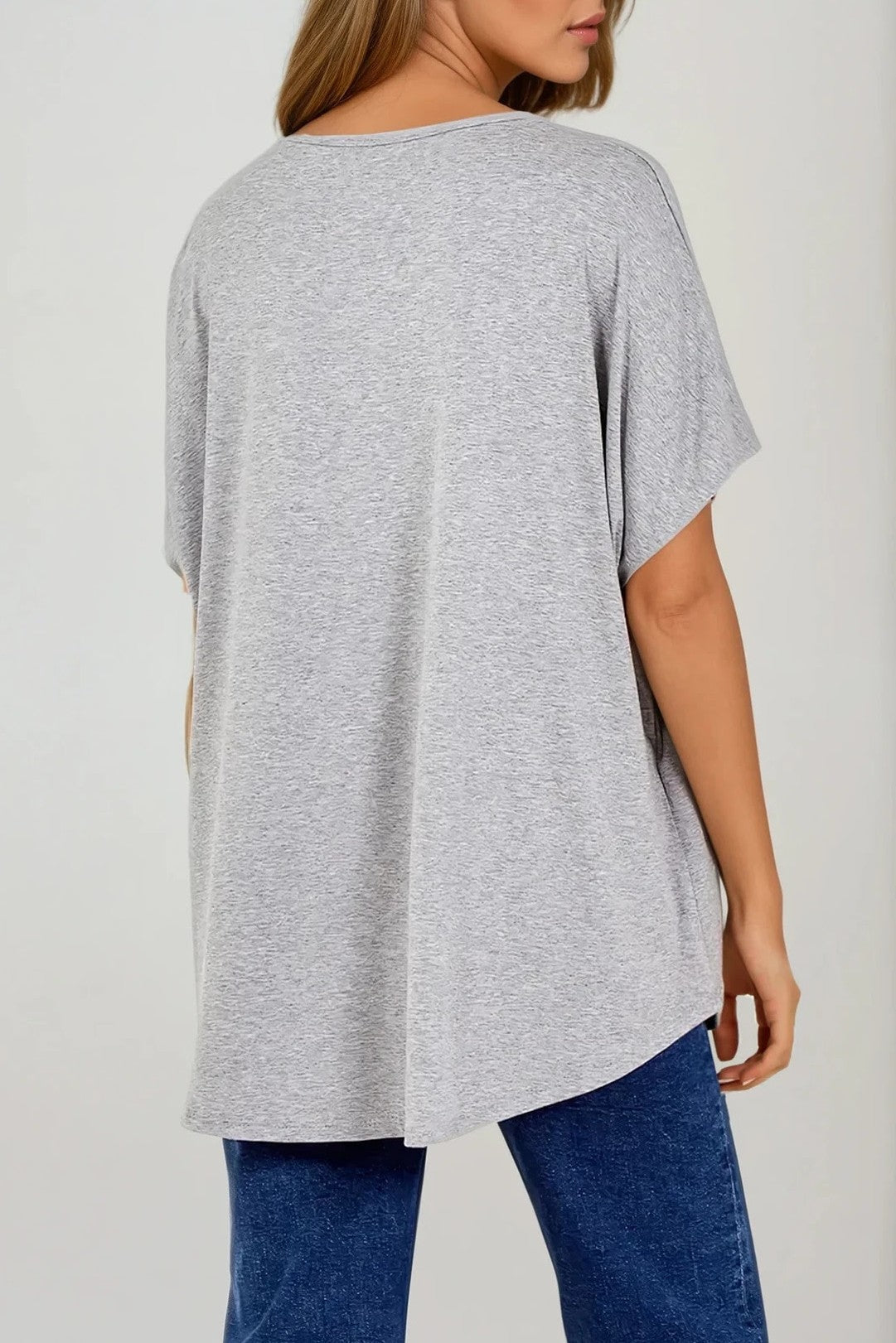Light Grey Oversized V Neck T Shirt
