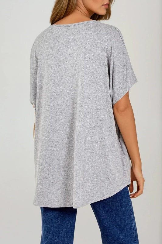 Light Grey Oversized V Neck T Shirt
