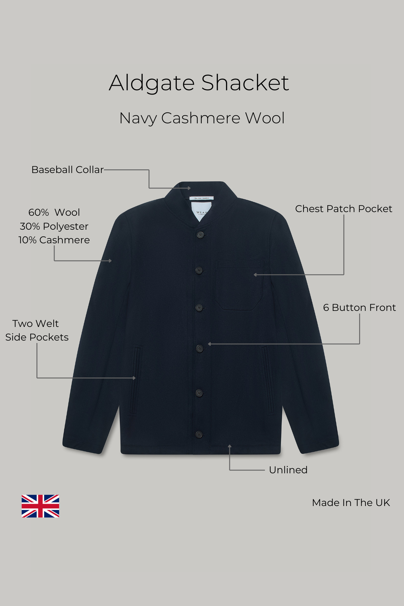 Aldgate Shacket - Navy Cashmere Wool