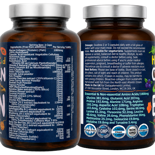 Marine Collagen, Hyaluronic Acid, Biotin, Vitamins, Minerals & Superfood - 35 Ingredients